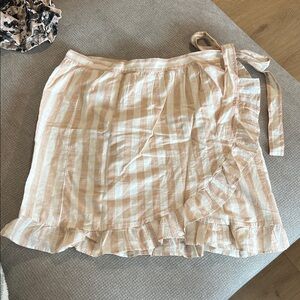 NWT J. Crew Pink & White Striped Ruffle Wrap Skirt